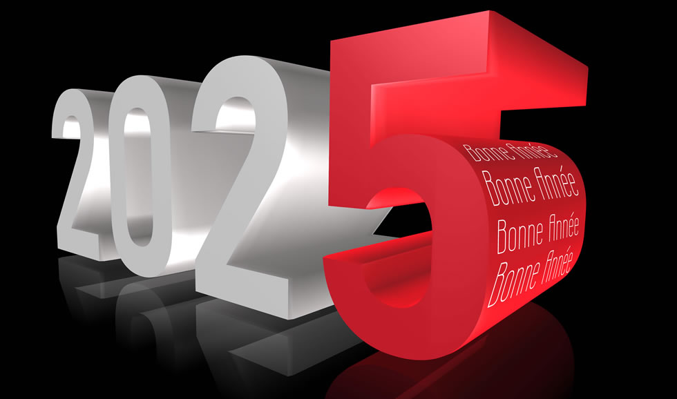 Image Bonne Année 2025 en 3D blanc et rouge