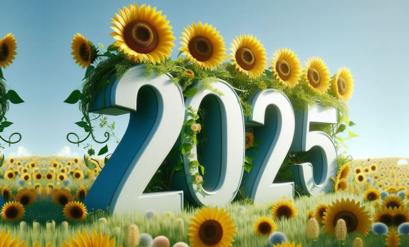 Cartes de voeux 2025 Image bonne année 2025 avec plante de tournesol